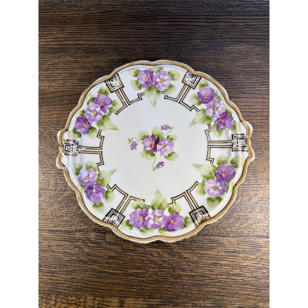 Antique Nippon‎ Plate 10" – Hand Painted Morimura Violets, Gold Moriage
